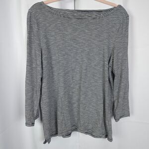 Talbots Womens Large Striped 3/4 Sleeve Boat Neck Cotton Spandex Tee T Shirt